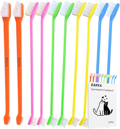 EASYA Double Headed Pet Dog Toothbrush for Small Dogs/Soft Bristles Puppy Long Handle Tooth Brush Dogs Teeth Cleaning/Bulk Toothbrushes (Mixed10 Newly Upgraded)