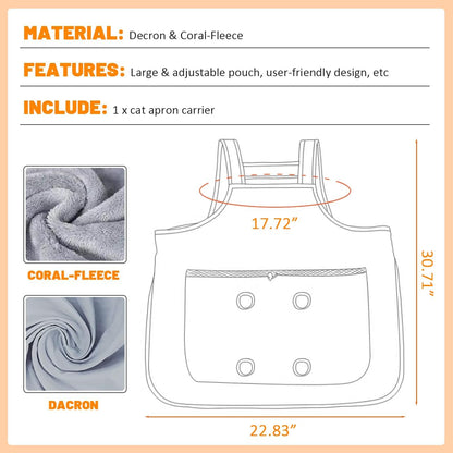 La La Pet Cat Apron Carrier Hand-Free Pet Carrier Sling with Holes Adjustable Sleeping Bag for Small Sized Animals Kitten Carrier Pouch Reduce Hair Sticking Coral Fleece
