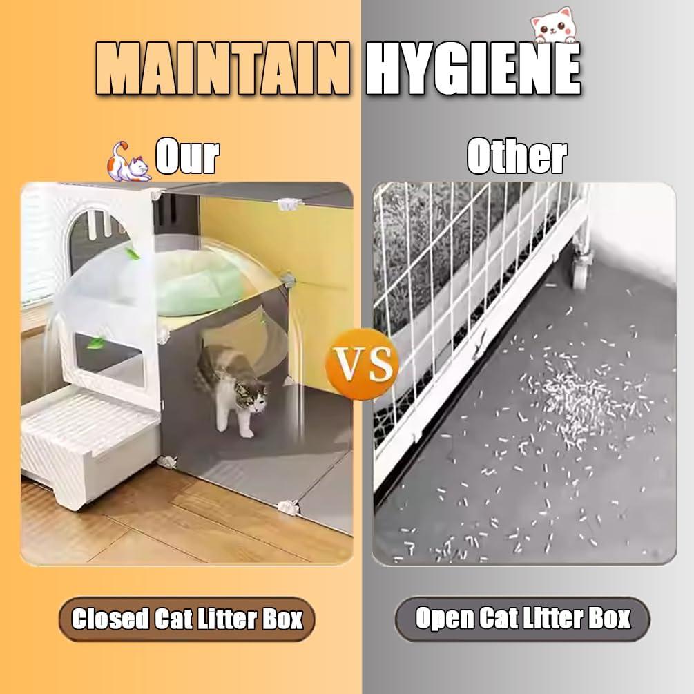 Cat Cage Cat Enclosure with Litter Box, Cat Playpen Detachable Metal, Cat Cage Indoor and Outdoor, Ferret Cage, Rabbit Cage