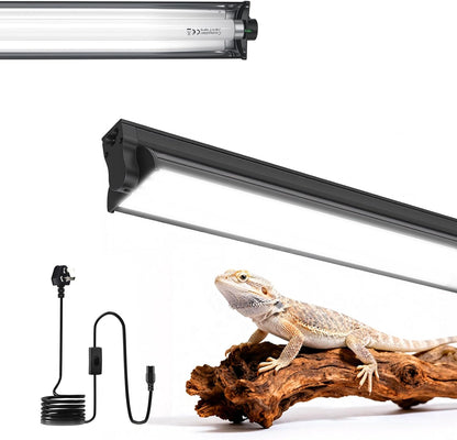 T8 UVB Reptile Light Fixture HO UVB Bulb Lighting Combo Kit with 18 Inch 15 Watt UVB 10.0 Fluorescent Bulb,Reptile Strip Light UVA UVB Desert Lamp Pet Habitat Light for Reptiles Amphibian-T8 15W G13