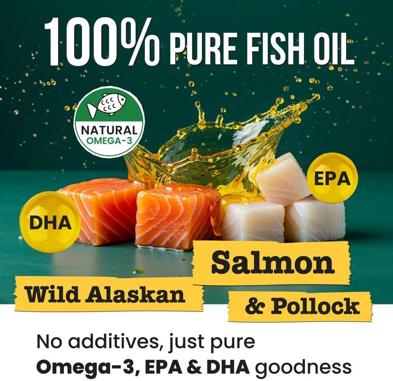 Fish Oil for Dogs & Cats - Natural Omega-3 - Skin & Coat Support - Liquid Food Supplement for Pets - Natural EPA + DHA Fatty Acids for Joint Function, Immune & Heart Health - 8 (fl oz) Salmon
