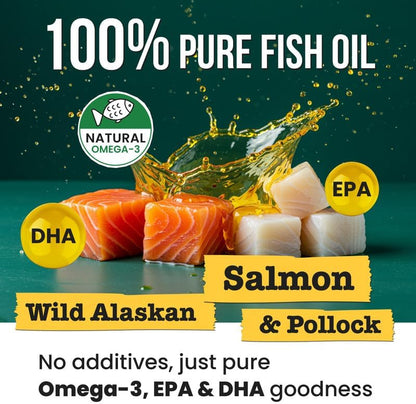 Fish Oil for Dogs & Cats - Natural Omega-3 - Skin & Coat Support - Liquid Food Supplement for Pets - Natural EPA + DHA Fatty Acids for Joint Function, Immune & Heart Health - 8 (fl oz) Salmon