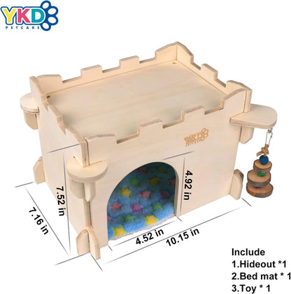 YKD 3-in-1 Guinea Pig and Chinchilla Castle Series: Wooden Large, Medium and Top Bridge Bundle Suit