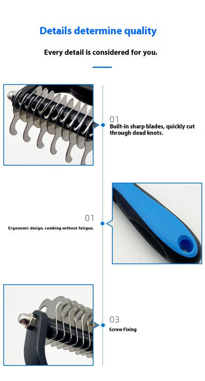 Double-Sided Pet Dematting Comb – 2-in-1 Undercoat Rake for Dogs & Cats, Stainless Steel Blade + PP Handle, Removes Tangles & Floating Hair, Lightweight 113 g, Home Grooming Tool