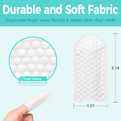 Teeth Cleaning Finger Wipes for Dogs & Cats，Dental Cleaning Wipes for Dogs and Cats，Pet Teeth Cleaning Finger Wipes，Reduces Plaque and Freshens Breath, Removes Tartar, Disposable Wet Wipes 50ct