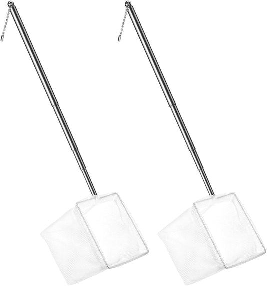 2 Pcs Fish Net for Fish Tank, 3 Inch Aquarium Netwith Extendable Long Handle, Fine Mesh Small Fish Net for Shrimp & Bettas Aquarium Accessories