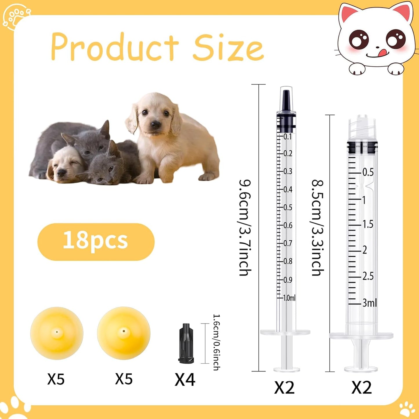 10 Packs Pet Silicone Nursing Nipple for Replaceable teats Mini and Syringes, Puppies,Silicone Kitten Pacifier,Kitten Feeding Syringe,Kitten Supplies,(Mini+Original)
