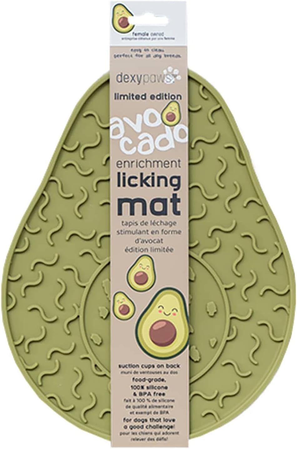 Enrichment Lick Mat: Avocado - Grooved Dog Feeding Pad, Food Grade Silicone, Spread Food Or Treats onto The Mat, Pet Soothing, Suction Back