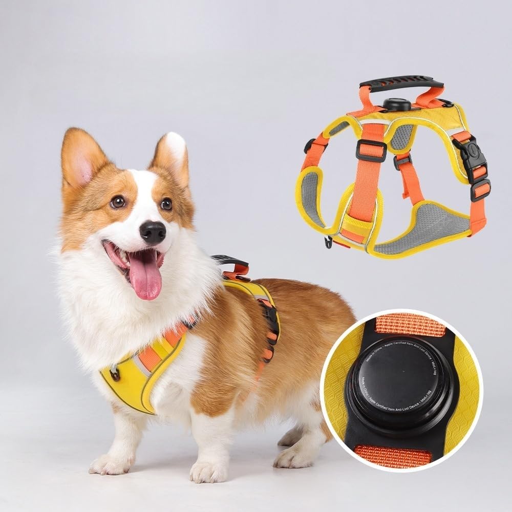 Dog Harness,Cat Harness,No Pull Dog Harness with Holder Holder fit for AirTag for Small and Medium Dogs and Cats. (Pink, M(Chest:18-24.8",Neck:(17.3-21.2"))