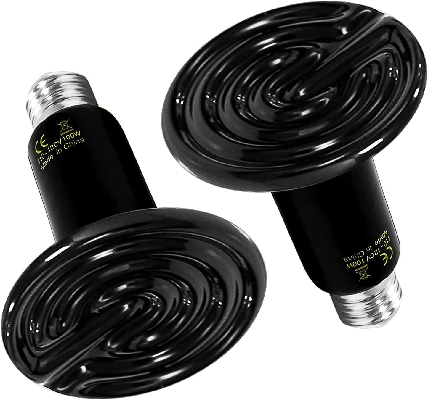 HealSmart Reptile Heat Lamp 100W 2-Pack Ceramic Heat Emitter, No Light Emitting Heat Bulbs for Amphibian Pet Brooder Coop Incubating Chicken, Lizard Bearded Dragon Turtle Snake Terrarium Black