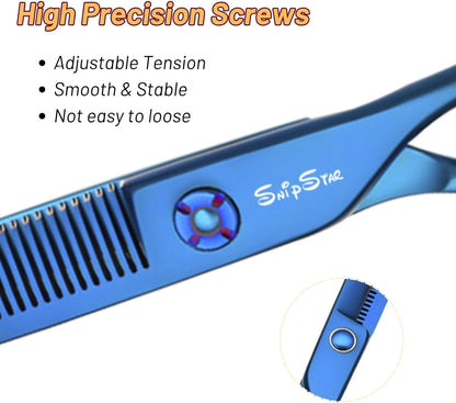 7.5in 25° Curved & 7in Thinning Shears for Dog Grooming, Professional Dog Grooming Scissors Set, VG10 Stainless Steel Sharp, Bend Pet Trimming Shears for Dogs Cats Groomer, Ergonomic with CNC Screw