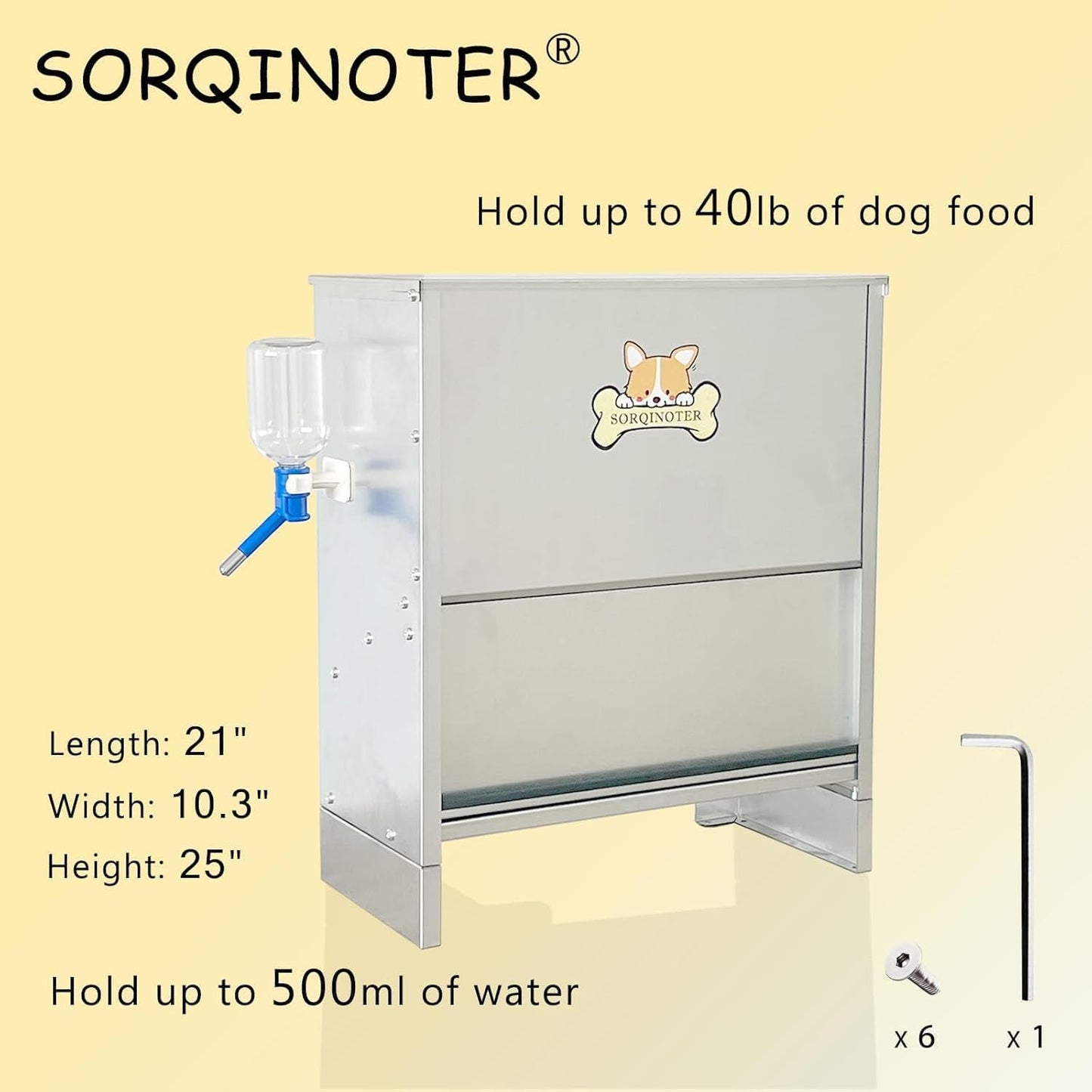Outdoor Dog Feeder - Holds 40 lbs Food and 500 ml Water - Galvanized Steel Plate for Rain and Sun Protection - Latest Style Auto Large Dog Feeder - Big Dogs can Easily Eat