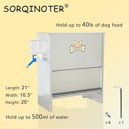 Outdoor Dog Feeder - Holds 40 lbs Food and 500 ml Water - Galvanized Steel Plate for Rain and Sun Protection - Latest Style Auto Large Dog Feeder - Big Dogs can Easily Eat