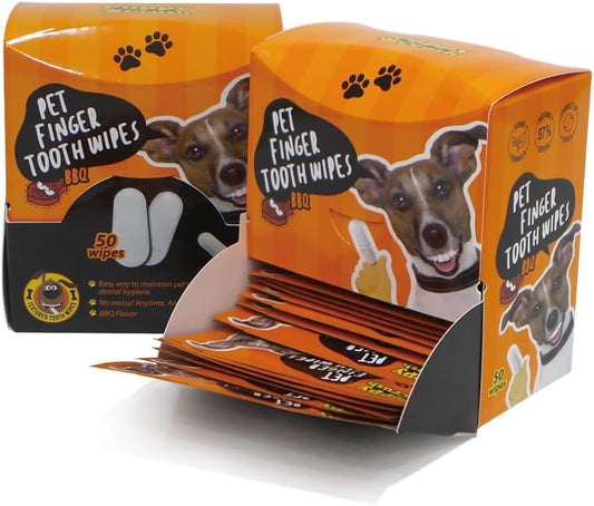 Pet Finger Tooth Paste BBQ (50 Wipes) Easy-to-use Disposable pet Finger Tooth Wipes