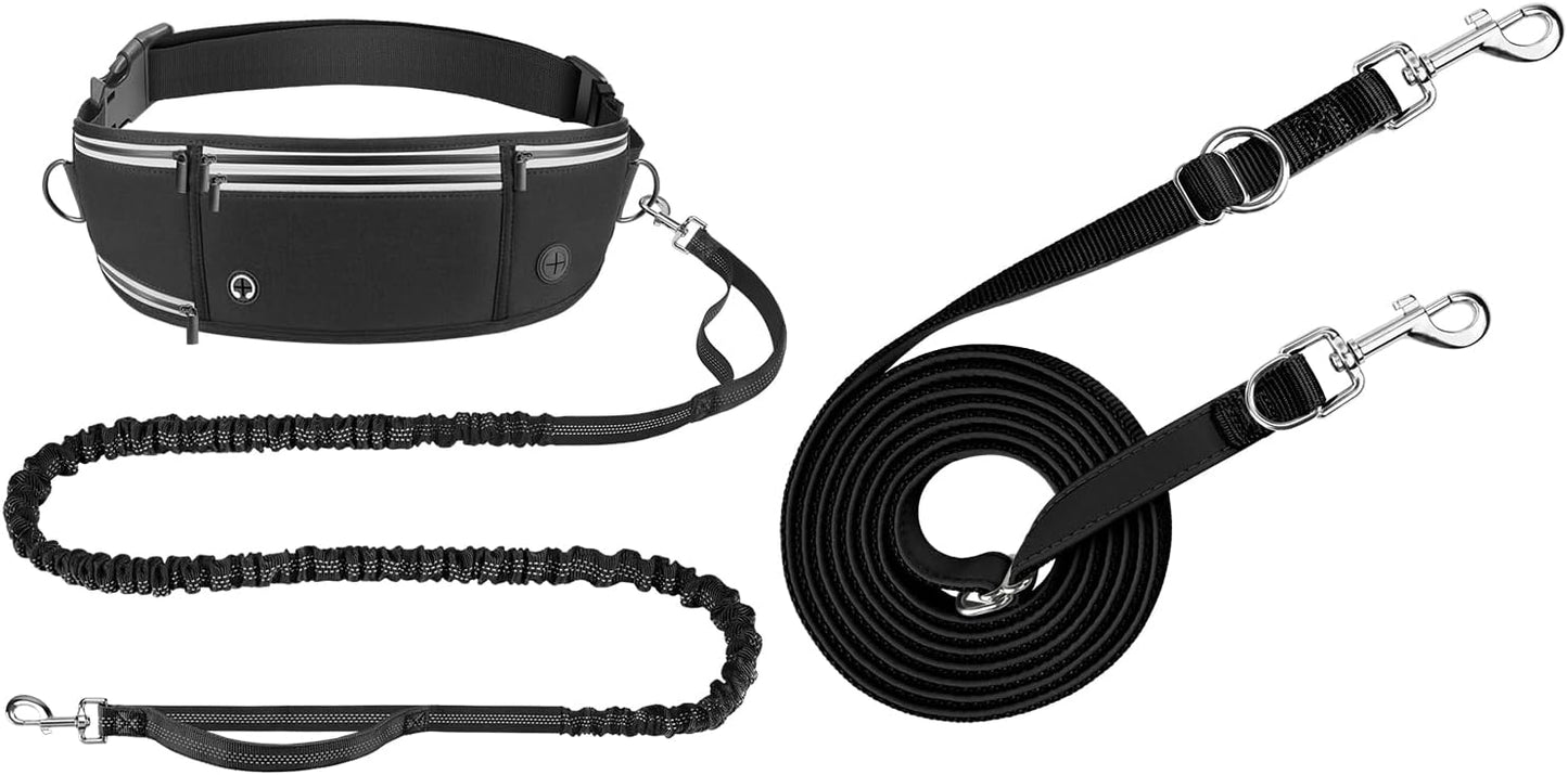 Hands Free Dog Leash with Waist Belt & Adjustable Multi-Function 9.8FT Long Dog Lead, Heavy Duty Waist Leash for Running, Walking, Jogging and Hiking