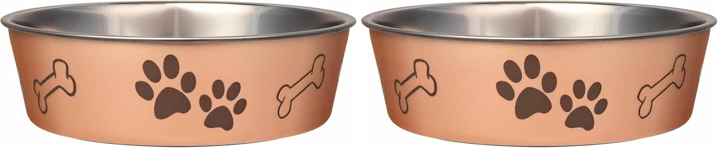 Loving Pets Bella Dog Bowls- Stainless Steel Dog & Cat Bowls - Spill Proof Dog Food Bowl, Cat Bowl, Puppy Essentials & Pet Supplies Great for Home & Travel (Medium 20-35 lbs, Champagne) (Pack of 2)