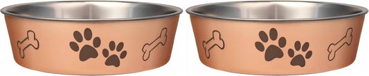 Loving Pets Bella Dog Bowls- Stainless Steel Dog & Cat Bowls - Spill Proof Dog Food Bowl, Cat Bowl, Puppy Essentials & Pet Supplies Great for Home & Travel (Medium 20-35 lbs, Champagne) (Pack of 2)