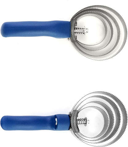 QWORK Double Sided Curry Comb, 2 Pack 4 Rings Stainless Steel Curry Comb with Soft Touch Grip, Blue