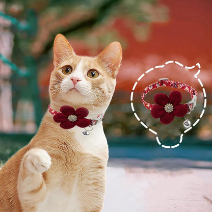 Red Flower XS Dog Collar Wth Bell, Dog Cat Collars Cute Puppy Collars Girls Adjustable for XXS Xs Small Pet Kitten Dogs Animal Litter Tiny