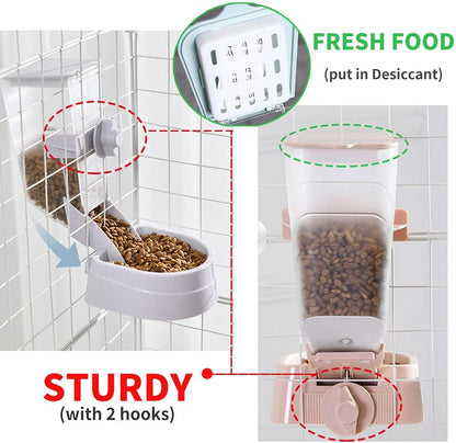 Oncpcare 1L Rabbit Cage Automatic Feeder Food Dish Small Animal Bin Feeder with Lid for Bunny Cat Ferret Chinchilla Guinea Pig