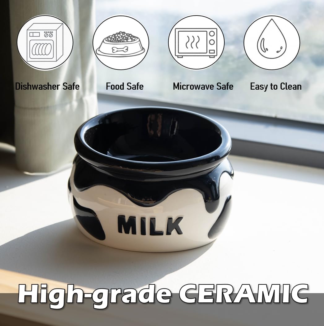 Ceramic Raised Cat Bowl, Elvated Cat Food and Water Bowl for Indoor Cats, Anti Vomiting and Whisker Friendly Kitty Dish-Microwave and Dishwasher Safe (Milk)