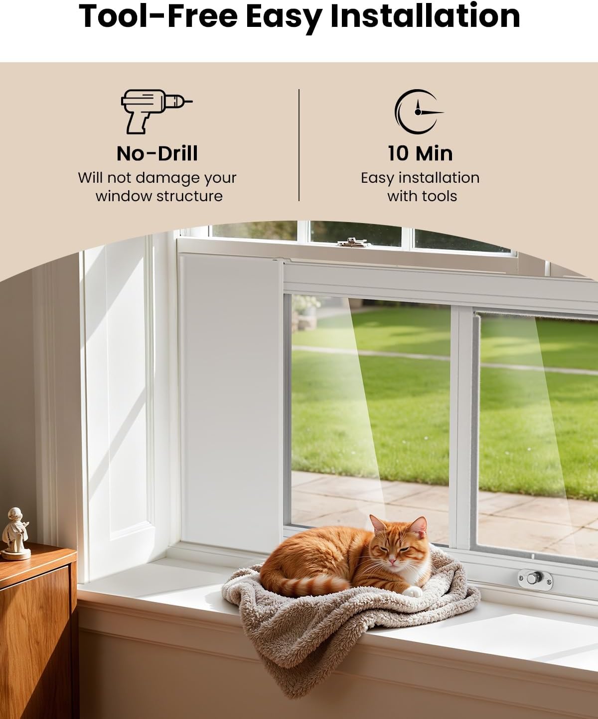 Upgraded Pet Cat Door for Window, Adjustable Width of 35"-46" Window Cat Door Insert, Quick Installation Pet Doors for Cats Small Dog with Aluminum Frame, Tight Seal, Safety & Weatherproof, HD Glass