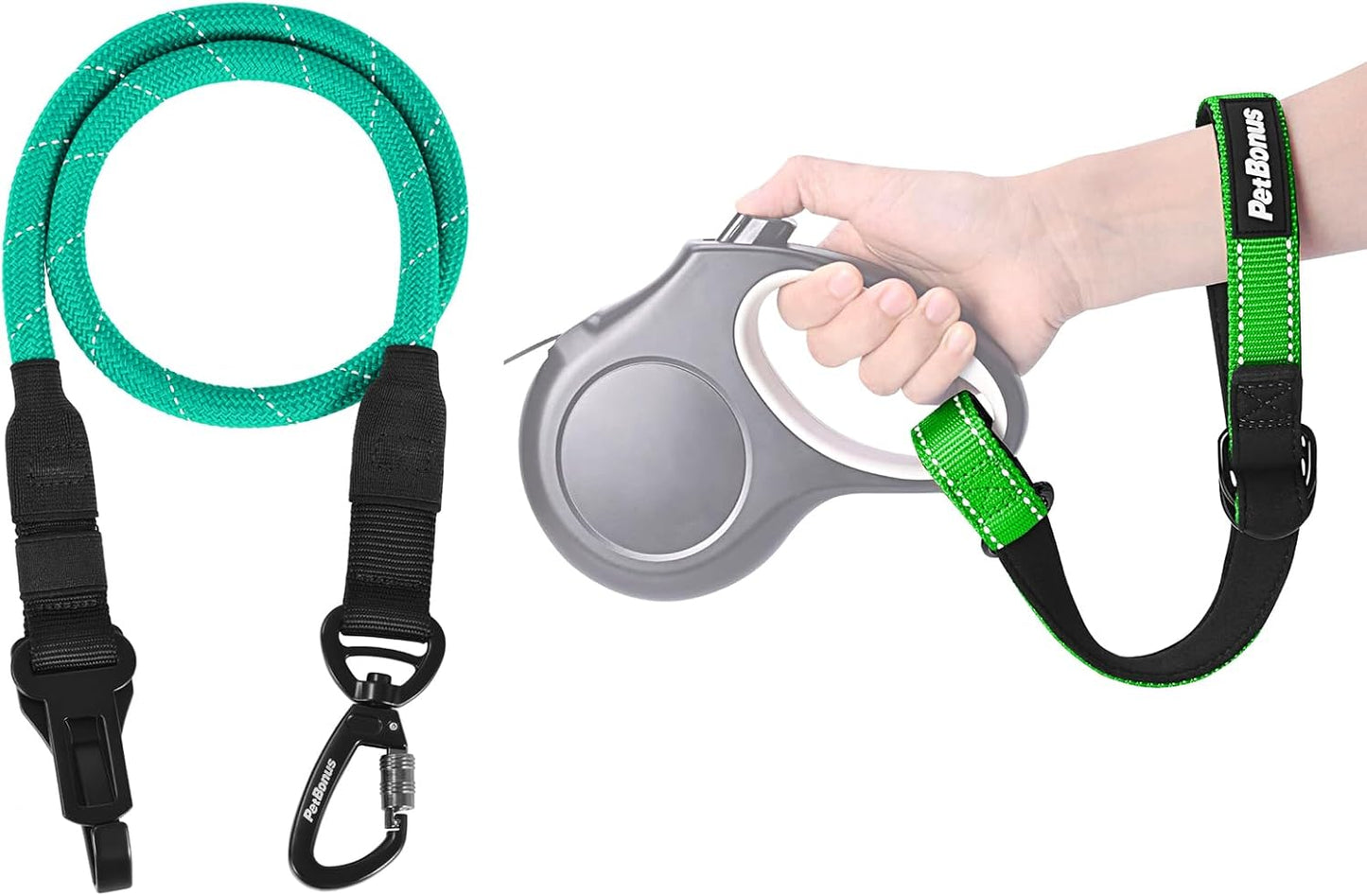 PetBonus Safety Wrist Strap for Retractable Dog Leash and Dog Seat Belt for Car