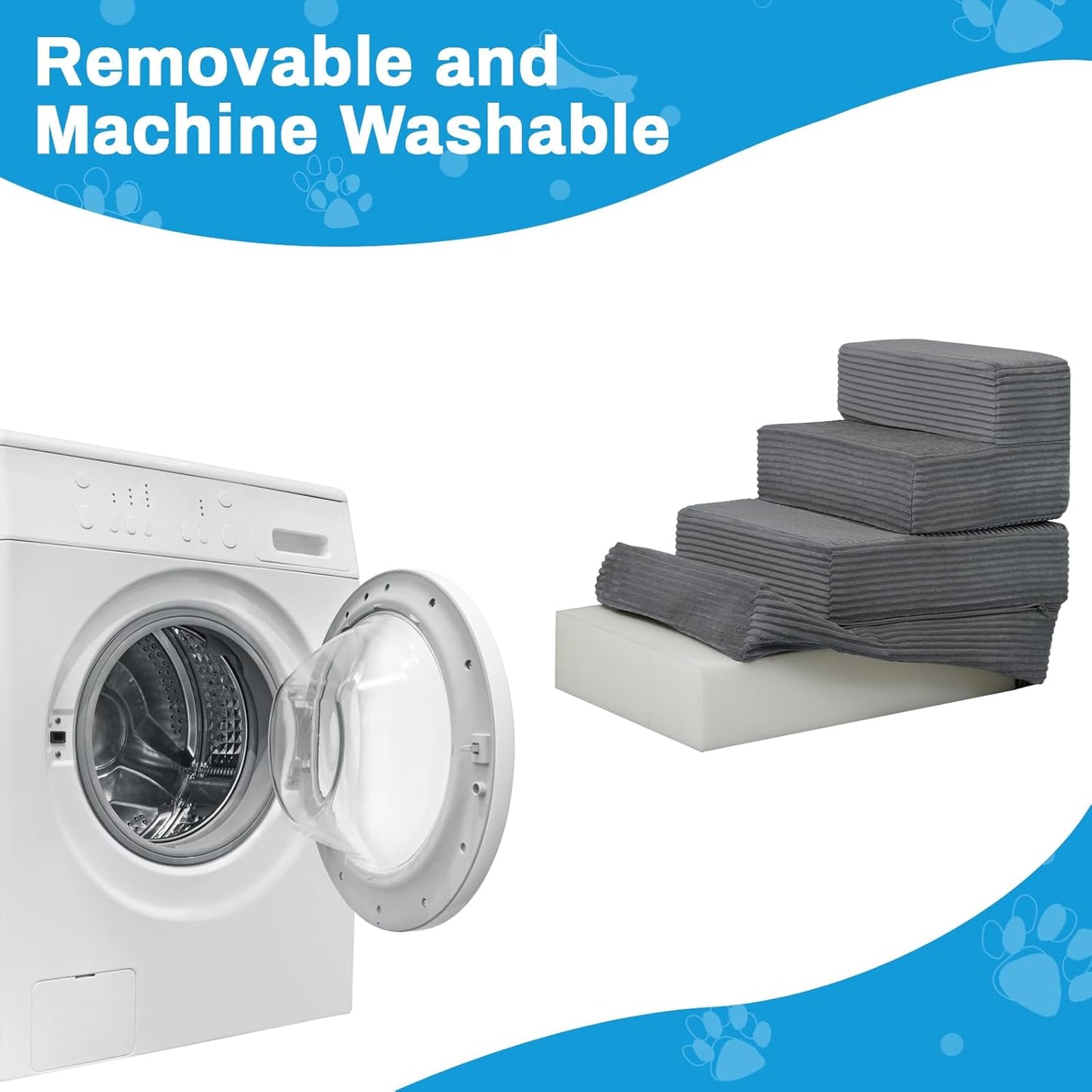 Dog Stairs for Small Dogs 22.4 H'', 5 Step Pet Stairs for High Beds Climb, Non-Slip Dog Steps for Bed Balanced, Foldable Soft Foam Support with Removable Washable Cover, Grey