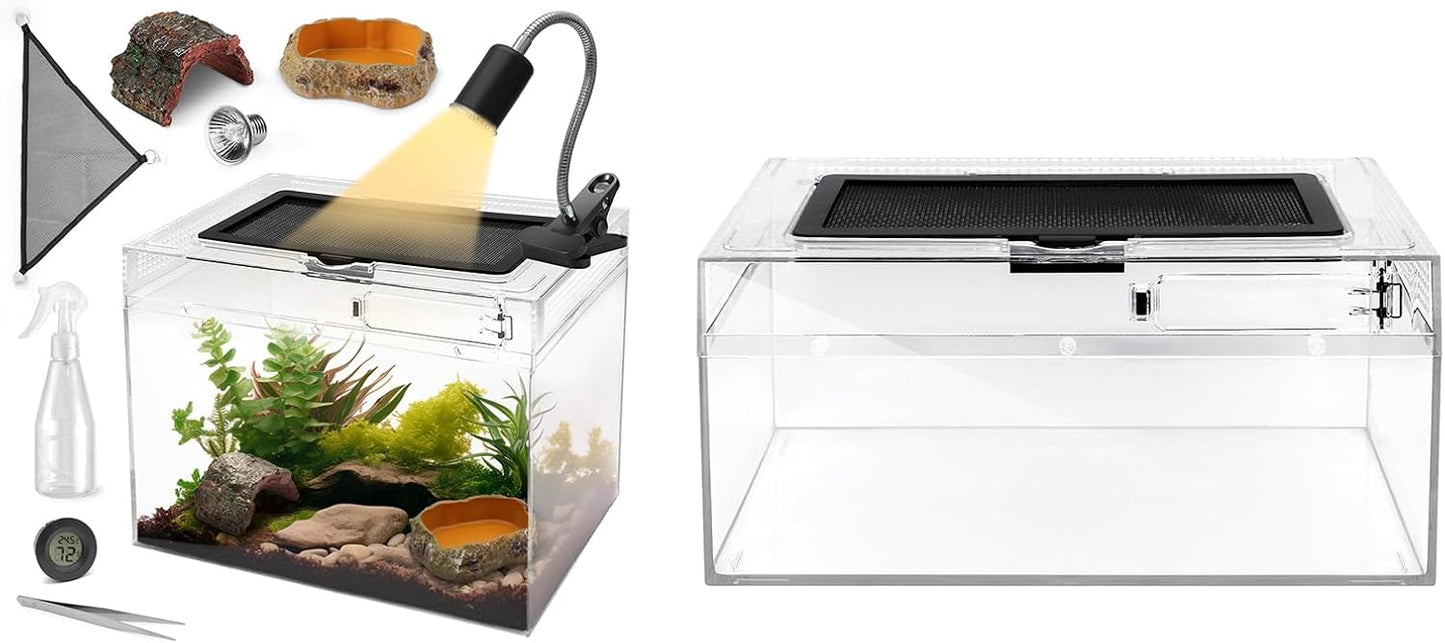 AZV Habitat Terrarium Enclosure Small and Reptile PC Tank Terrarium Amphibian Turtle Tank Starter Kit Habitat Enclosure Cage 7x11x5 inch
