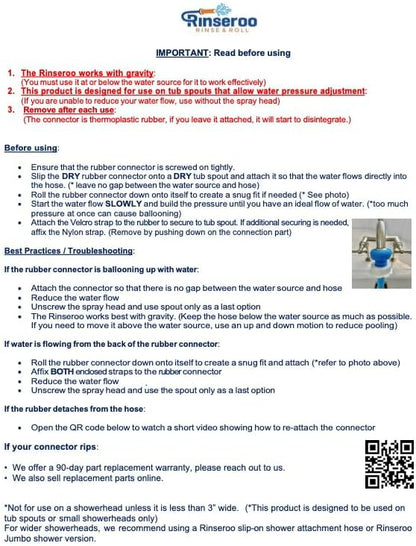 Rinseroo Slip-On Bathtub Faucet Sprayer Attachment. Ultra-Flex Dog Shower Adapter Portable With Pet Showerhead. Attach to Tub Spout 5 Foot Hose. No Install for Speedy Washing