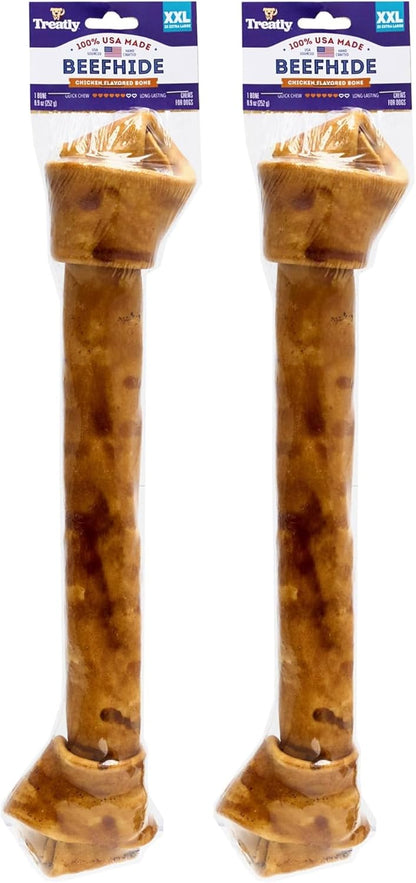 USA Beefhide Bones 15-17" Dog Chew Treats - Chicken Flavor, 1 Count/2 Pack