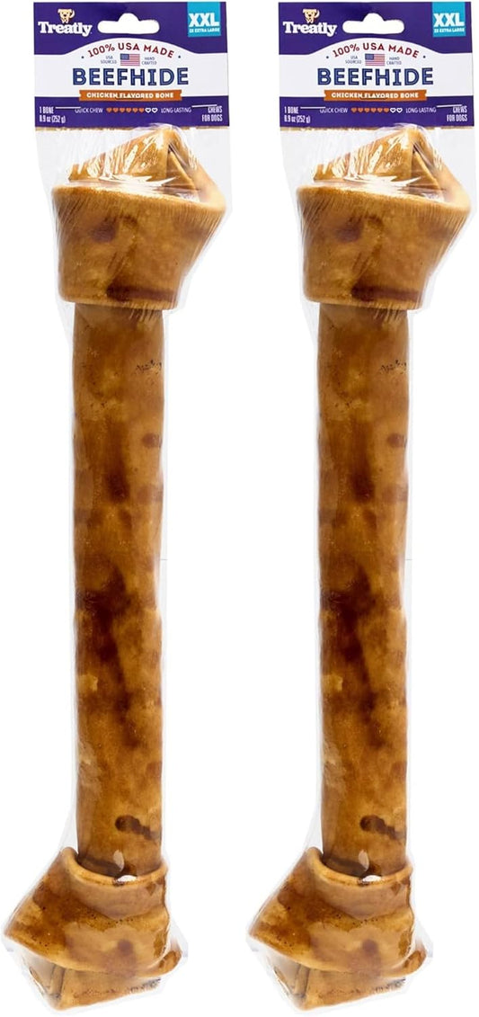 USA Beefhide Bones 15-17" Dog Chew Treats - Chicken Flavor, 1 Count/2 Pack