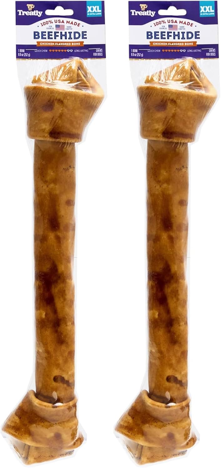 USA Beefhide Bones 15-17" Dog Chew Treats - Chicken Flavor, 1 Count/2 Pack
