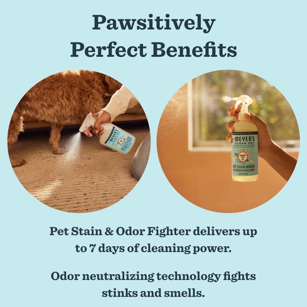 Mrs. MEYER'S Clean Day Pet Cleaning Kit, includes Pet Stain & Odor Fighter 28oz and Odor Neutralizer 28oz, Coconut Leaf
