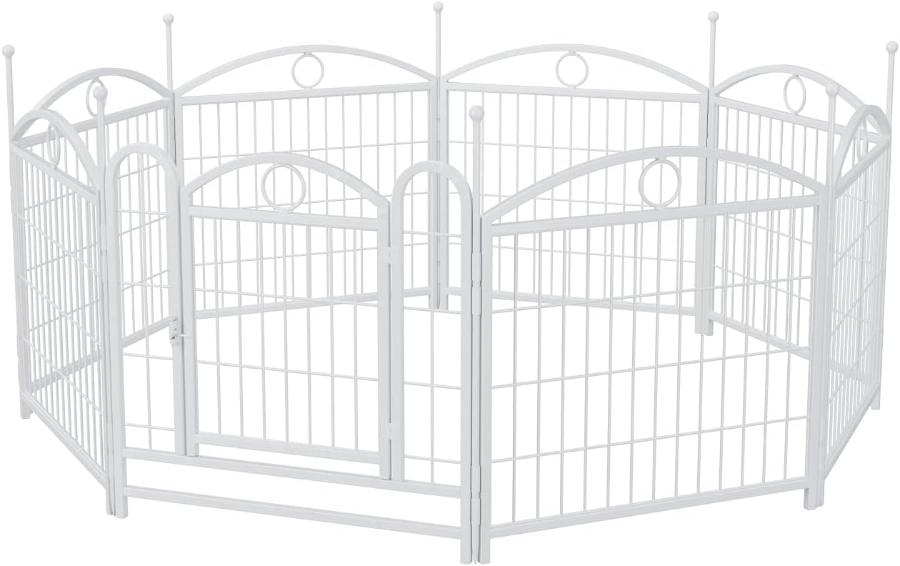 Dog Playpen Indoor 24 Inch 8 Panels Metal Dog Pen Pet Dog Fence Outdoor Exercise Pen with Doors White A Win-Win Solution Outdoor Ready