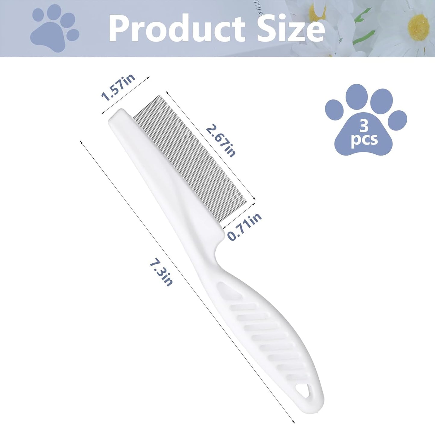 Flea Comb for Dogs and Cats, 3 Pack Fine Tooth Lice Brushers Flea Comb for Kittens, Indoor Cats, Small & Large Dogs, White