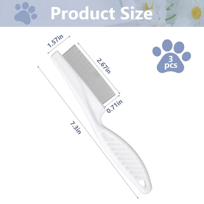 Flea Comb for Dogs and Cats, 3 Pack Fine Tooth Lice Brushers Flea Comb for Kittens, Indoor Cats, Small & Large Dogs, White