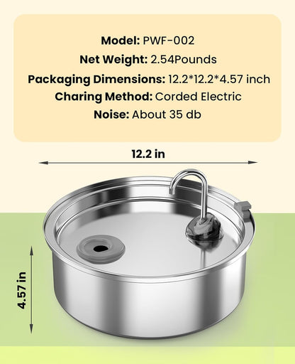 oneisall Dog Water Fountain for Large Dogs,7L/230oz/1.8G Stainless Steel Dog Fountain Bowl Super Quiet with Triple Filtration,Great for Large Dogs Cats and Multi-Pet Home