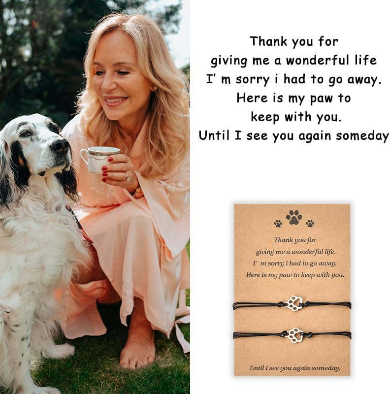 Memorial Bracelet for Pet Loss - Sympathy Paw Print Friendship Bracelets for 2 - Remembrance Gifts for Cat & Dog Lovers