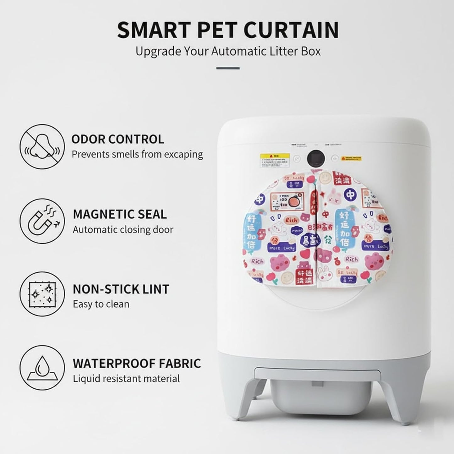 Curtain for Self Cleaning Cat Litter Box, Self-Cleaning Litter Box Curtain,Odor Blocker & Litter Scatter Shield for Cats,Easy Install, Universal Fit for Elliptical Openings (Red)