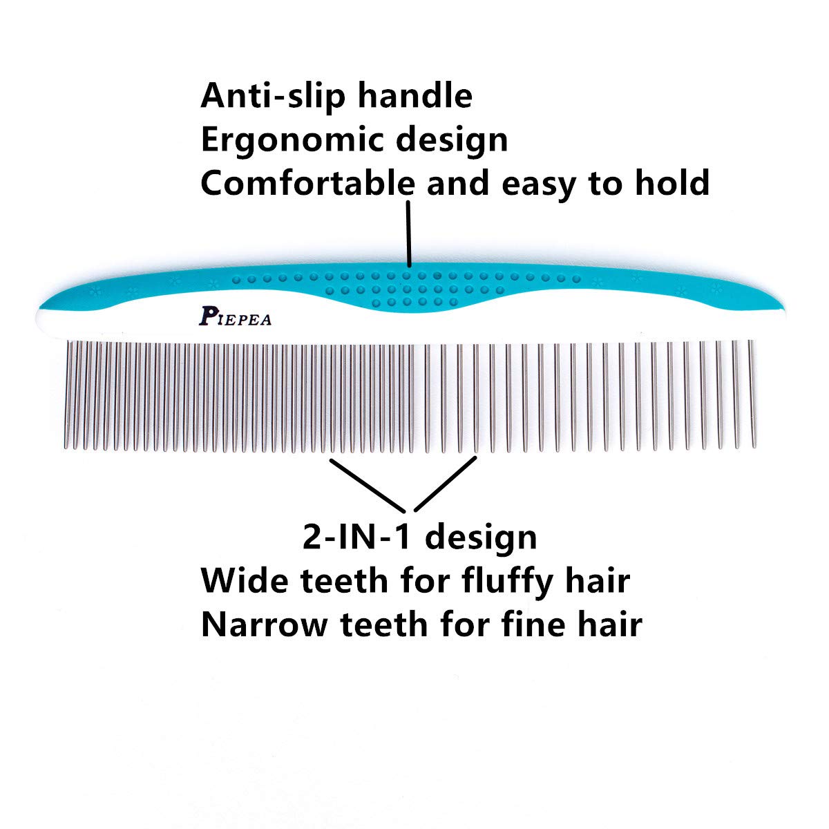 Pet Comb, Stainless Steel Teeth Comb for Dogs & Cats, Pet Hair Comb for Home Grooming Kit, Removes Knots, Mats and Tangles, 7 1/4"