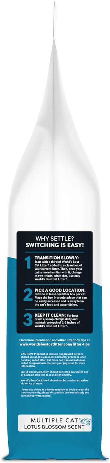 WORLD'S BEST CAT LITTER Multiple Cat Lotus Blossom Scented 15-Pounds - Natural Ingredients, Quick Clumping, Flushable, 99% Dust Free & Made in USA - Floral Fragrance & Long-Lasting Odor Control