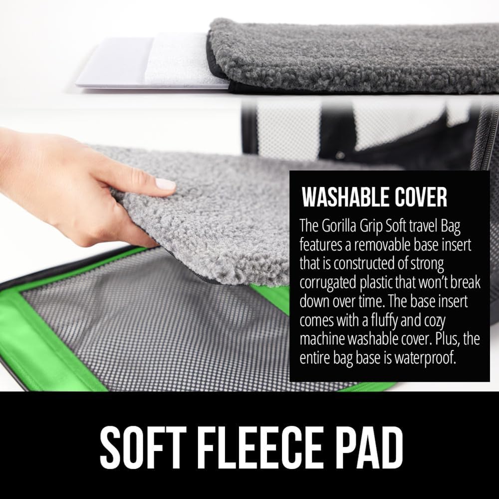 GORILLA GRIP Pet Carrier Travel Bag, Green and Stainless Steel Dog Bowl, 4 Cup Black, 2 Item Bundle