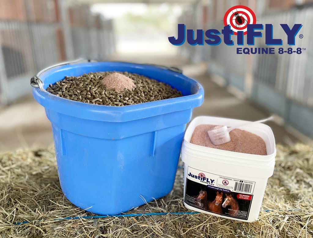 JustiFLY Equine 8-8-8 Feedthrough Fly Control Formula for Horses (4.75 lb) – Complete Protection from Stable, Horn & House Flies, Dung Beetle Safe