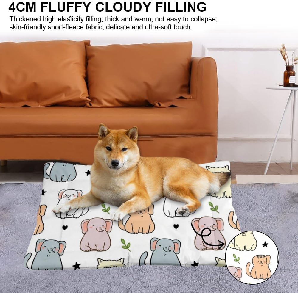 Breathable Cat Beds with Anti-Slip Bottom, Cute Cats Cat Cushion Chew Proof Dog Crate Pad Dog Beds for Cars Cozy Mattress for Indoor& Outdoor Sofa Cars, Machine Washable 24 X 36 Inch