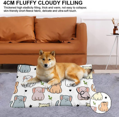 Breathable Cat Beds with Anti-Slip Bottom, Cute Cats Cat Cushion Chew Proof Dog Crate Pad Dog Beds for Cars Cozy Mattress for Indoor& Outdoor Sofa Cars, Machine Washable 24 X 36 Inch