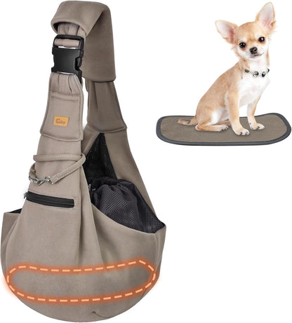 CUBY Dog and Cat Sling Carrier - Hands Free Reversible Pet Papoose Bag - Soft Pouch and Tote Design - Suitable for Puppy, Small Dogs Cats Outdoor (Khaki Senior, Adjust Strap 2.0)…