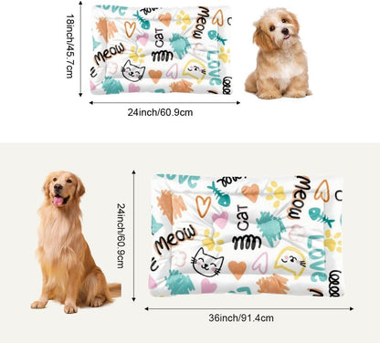 Comfortable Cat Beds with Anti-Slip Bottom, Cute Cats Puppy Supplies Chew Proof Crate Pad Orthopedic Dog Bed Comfy Dog Mattress for Indoor& Outdoor Sofa Cars, Machine Washable 24 X 18 Inch