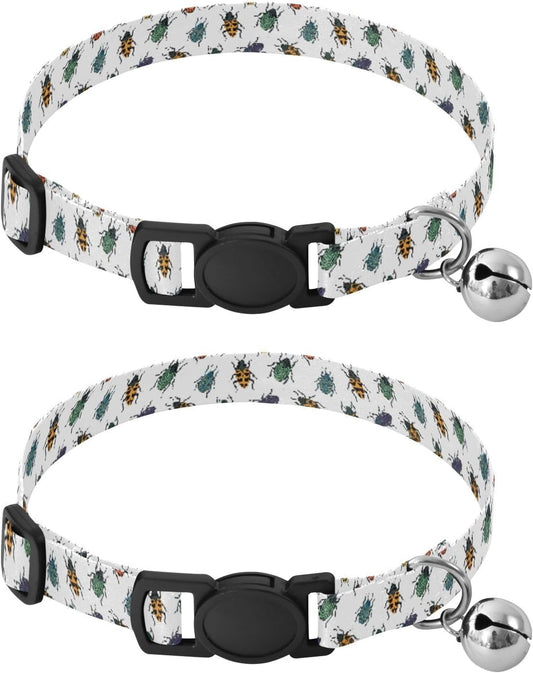 Clored Cute Animal White Pattern Dog Collar with Buckle Adjustable 2 Pack Cat Collar for Small Dogs Cats
