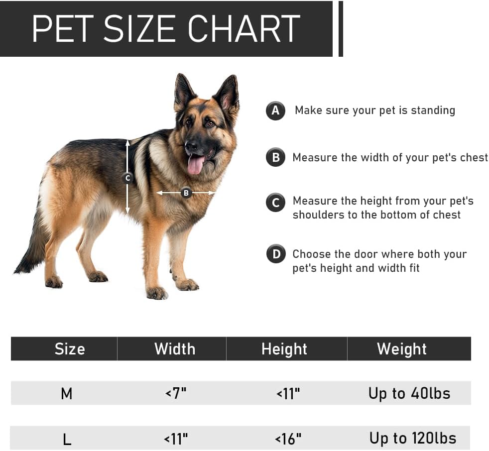 【PATAPLUS】 Aluminum French Large Dog Door,Strong Double Magnetic Flaps,with Aluminum Telescoping Tunnel Heavy-Duty Do g Door for L arge and Medium Dog Up to 110LBS (Large,Black)